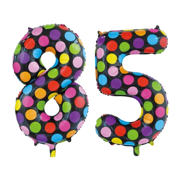 Folieballon 85 jaar stippen 86cm