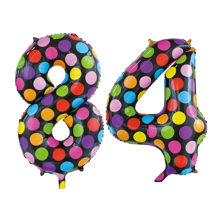 Folieballon 84 jaar stippen 86cm