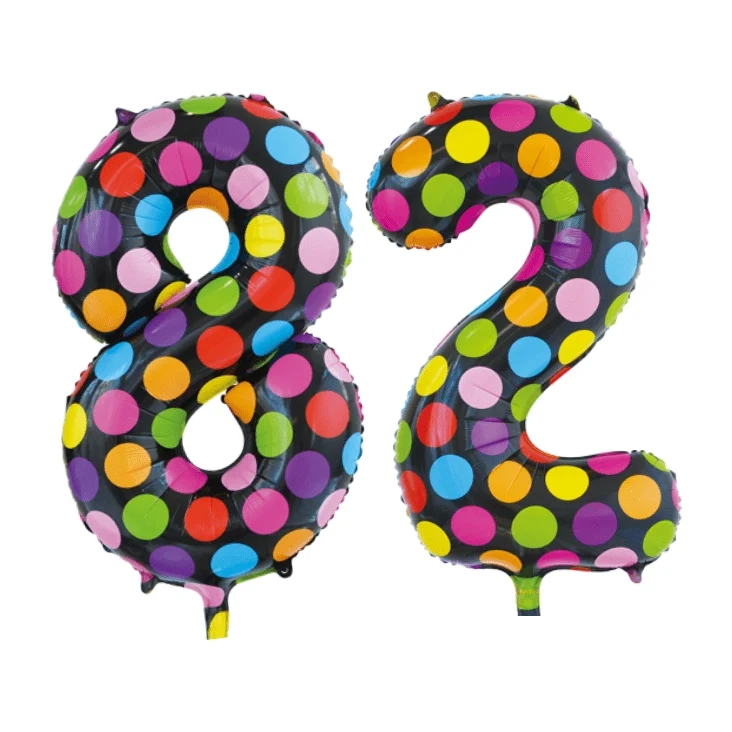 Folieballon 82 jaar stippen 86cm