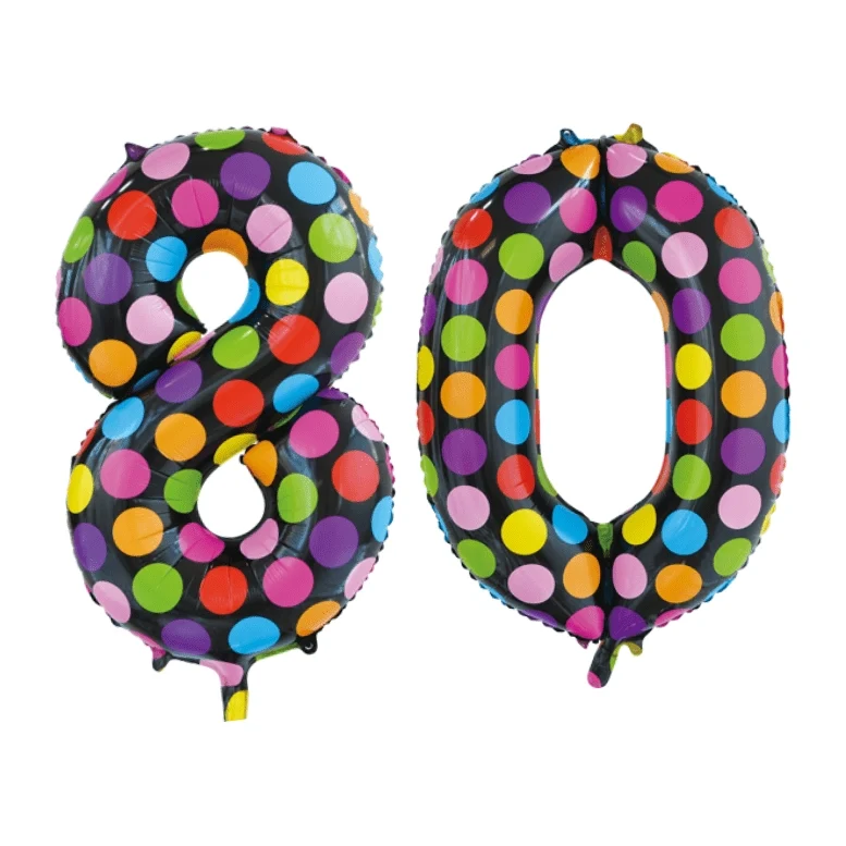 Folieballon 80 jaar stippen 86cm