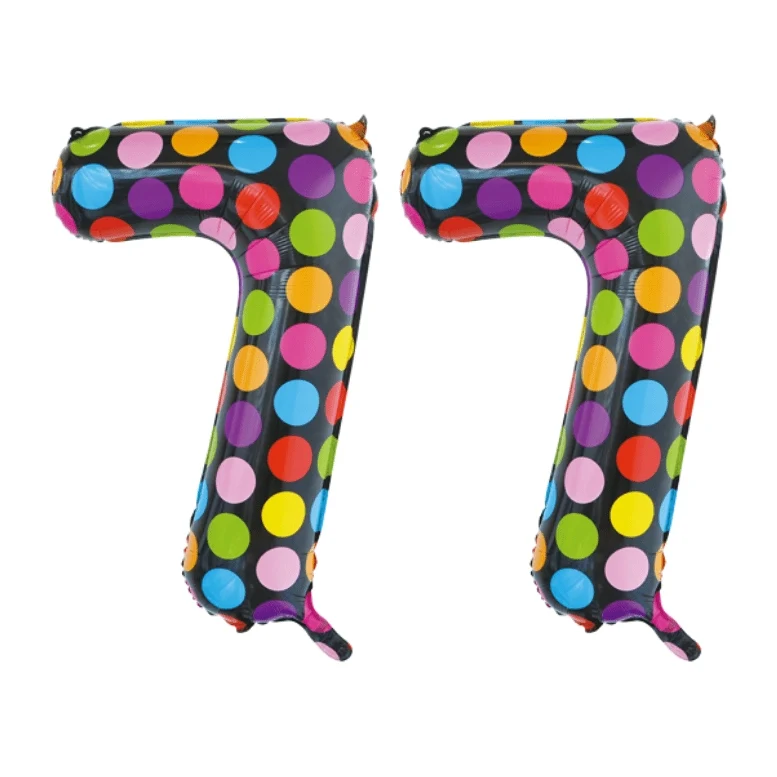 Folieballon 77 jaar stippen 86cm
