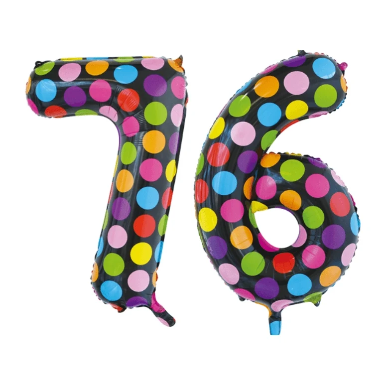 Folieballon 76 jaar stippen 86cm