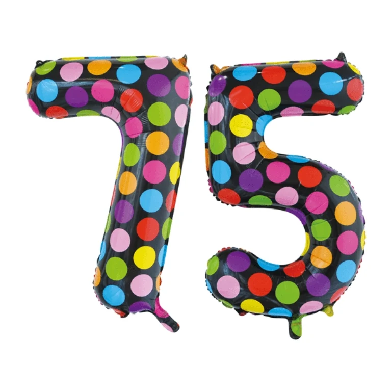Folieballon 75 jaar stippen 86cm