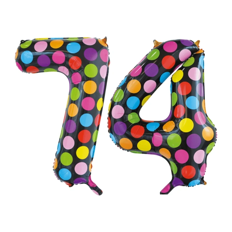 Folieballon 74 jaar stippen 86cm