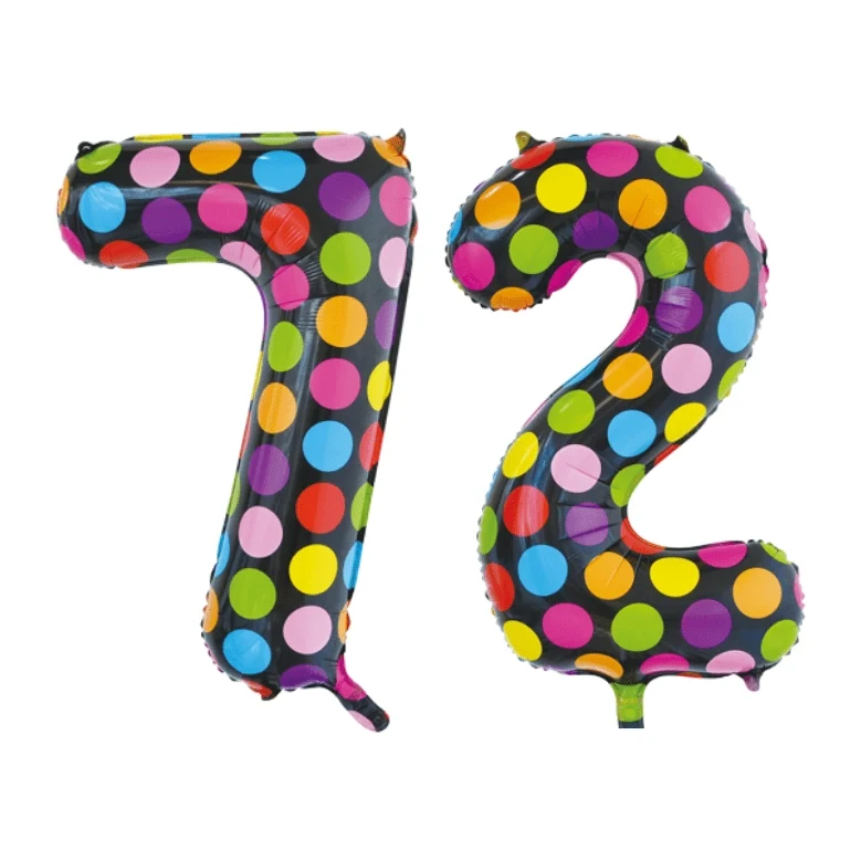 Folieballon 72 jaar stippen 86cm