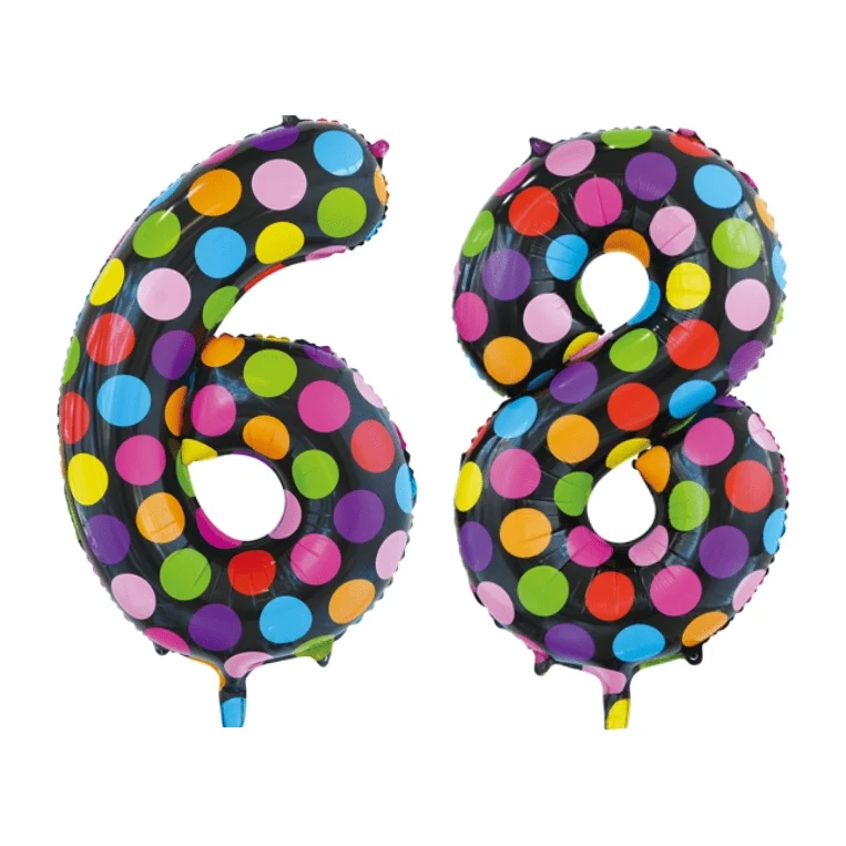 Folieballon 68 jaar stippen 86cm