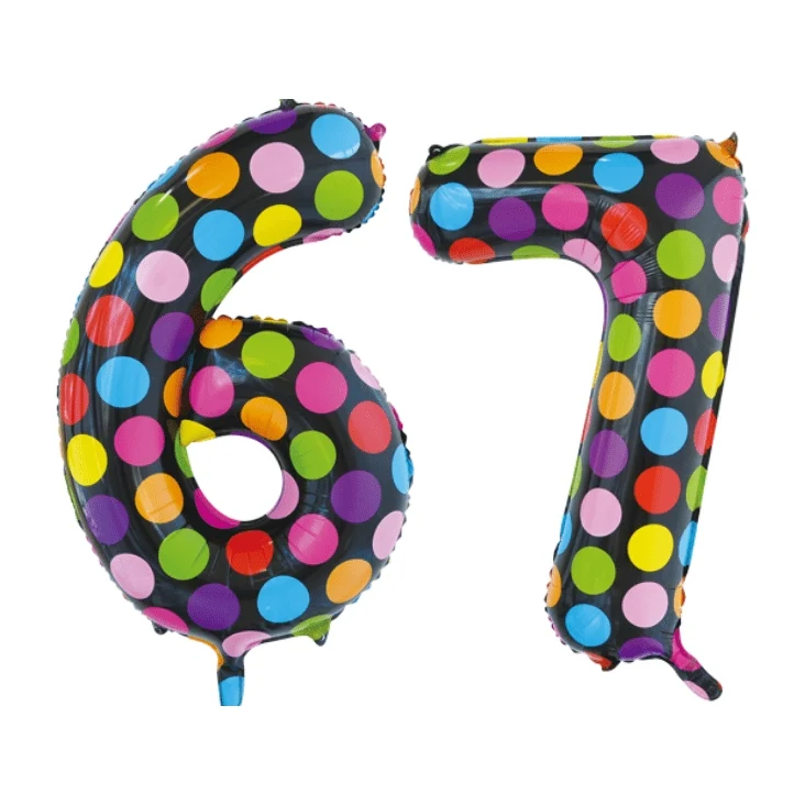 Folieballon 67 jaar stippen 86cm