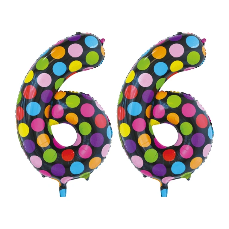 Folieballon 66 jaar stippen 86cm