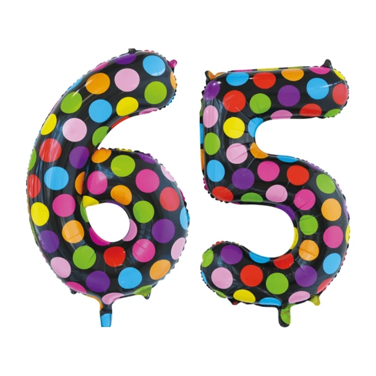 Folieballon 65 jaar stippen 86cm