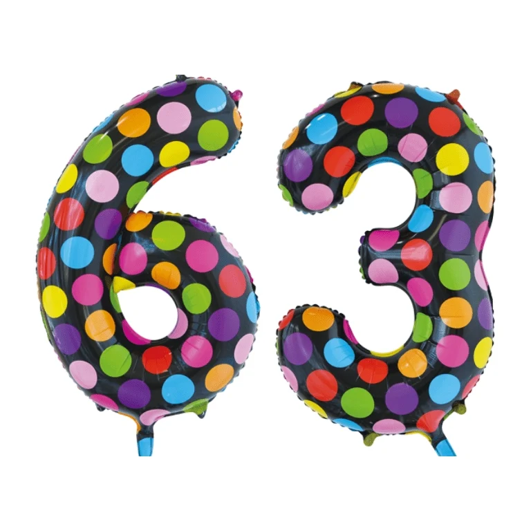 Folieballon 63 jaar stippen 86cm