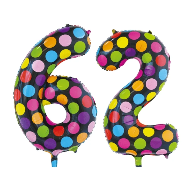 Folieballon 62 jaar stippen 86cm