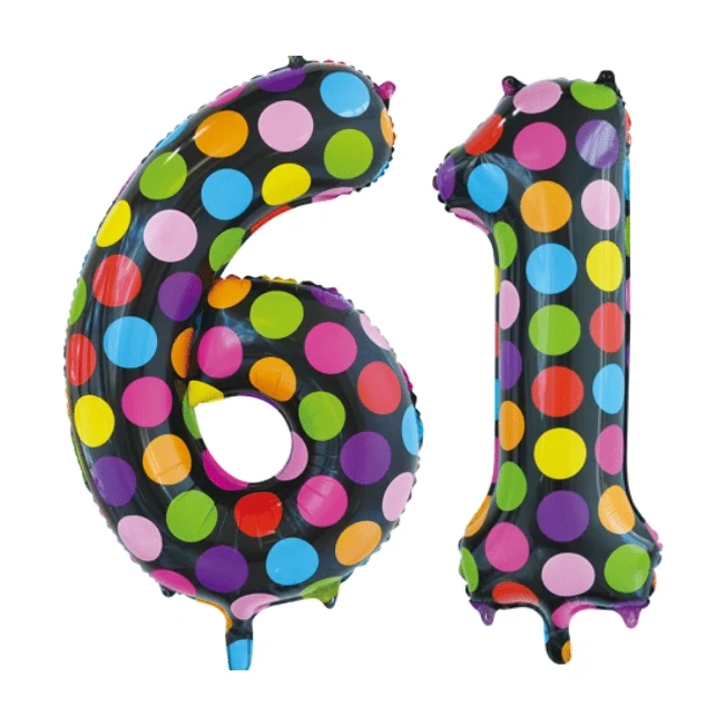 Folieballon 61 jaar stippen 86cm
