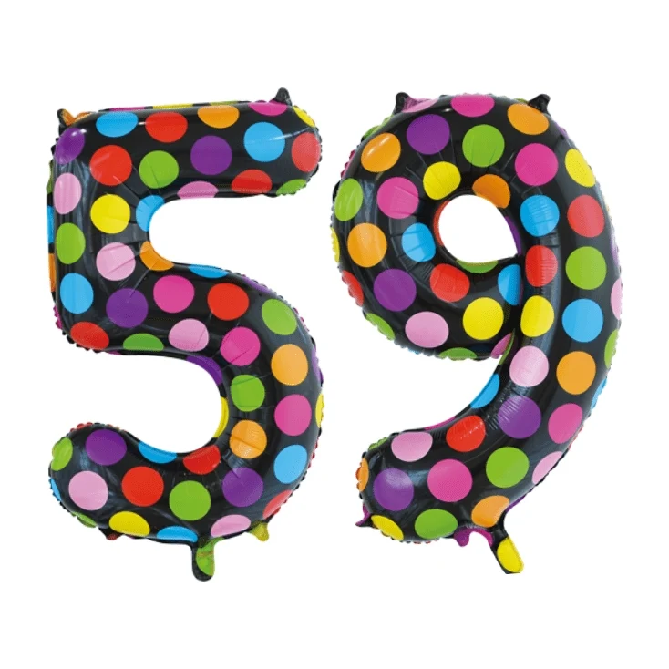 Folieballon 59 jaar stippen 86cm
