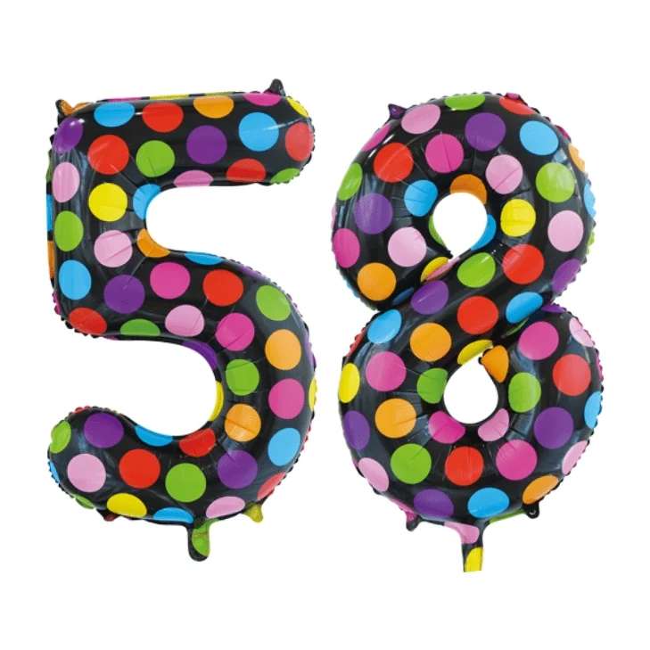 Folieballon 58 jaar stippen 86cm