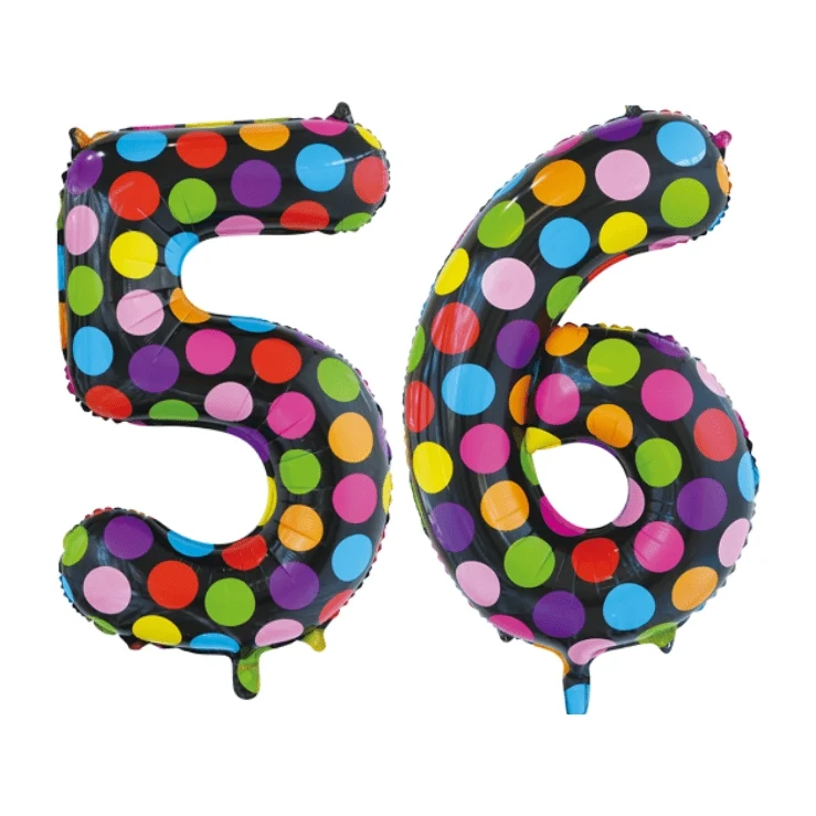Folieballon 56 jaar stippen 86cm