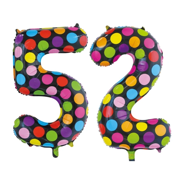 Folieballon 52 jaar stippen 86cm