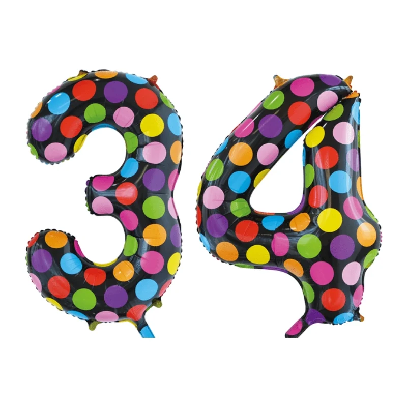 Folieballon 34 jaar stippen 86cm
