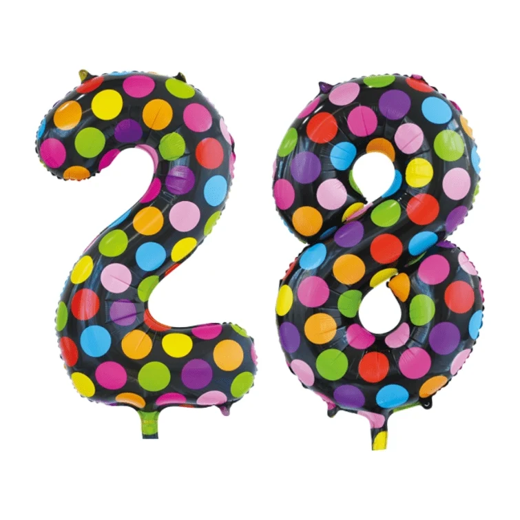 Folieballon 28 jaar stippen 86cm