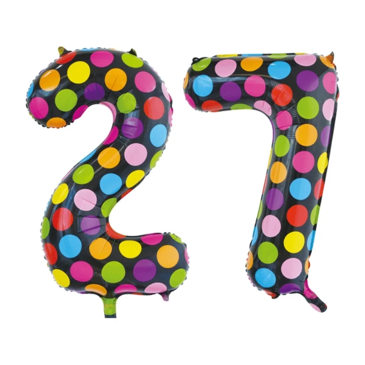 Folieballon 27 jaar stippen 86cm