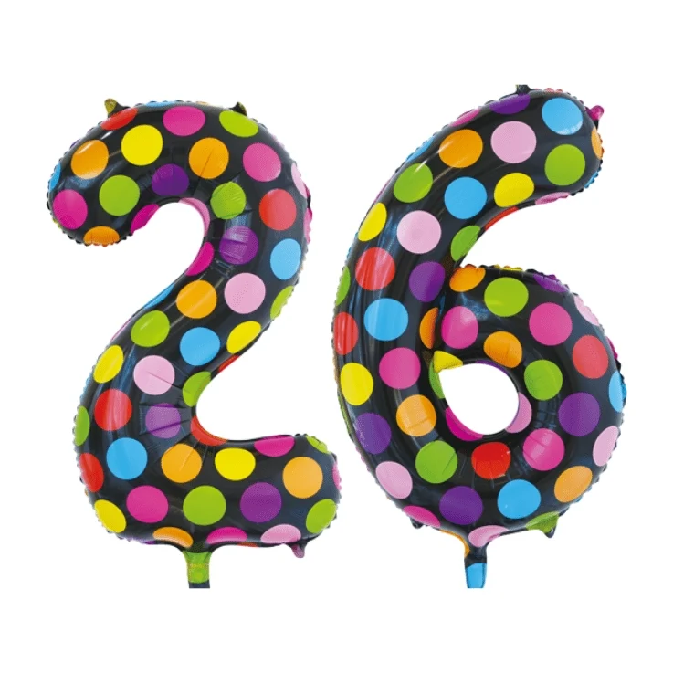Folieballon 26 jaar stippen 86cm