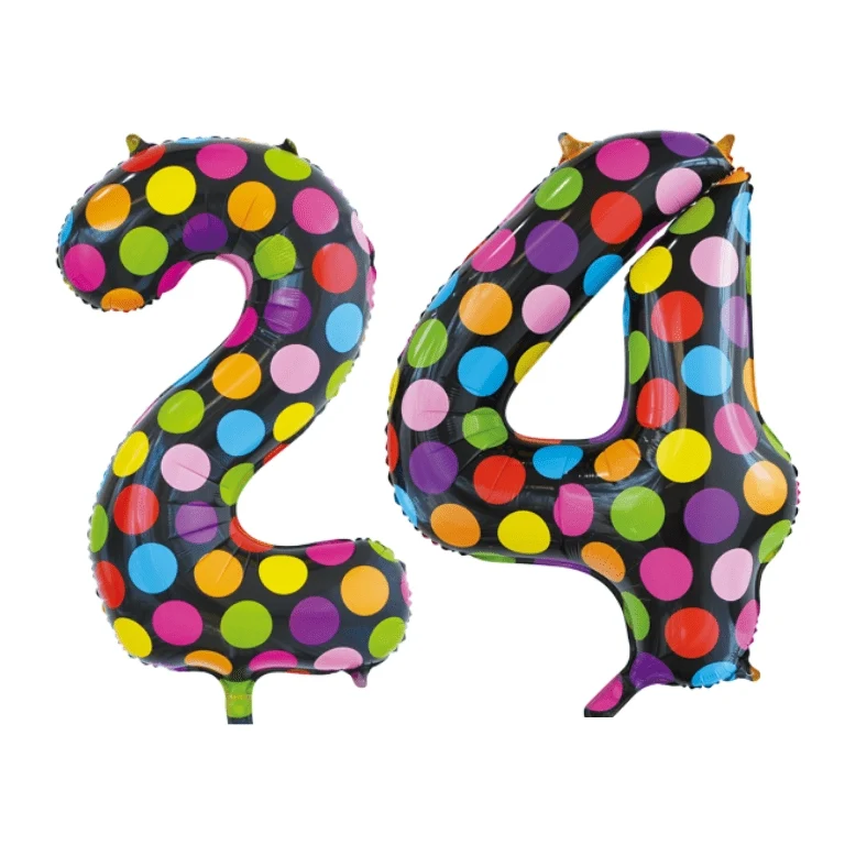 Folieballon 24 jaar stippen 86cm