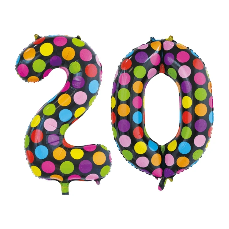 Folieballon 20 jaar stippen 86cm
