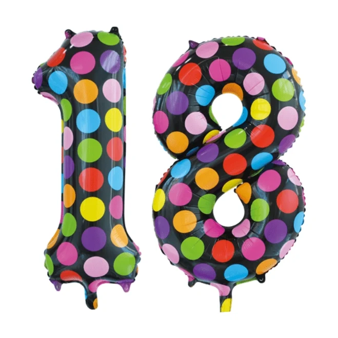 Folieballon 18 jaar stippen 86cm