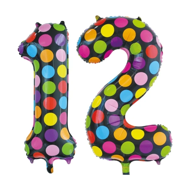 Folieballon 12 jaar stippen 86cm