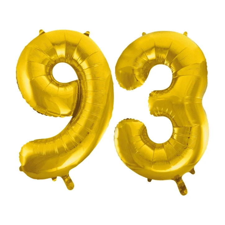 Folieballon 93 jaar Goud 86cm