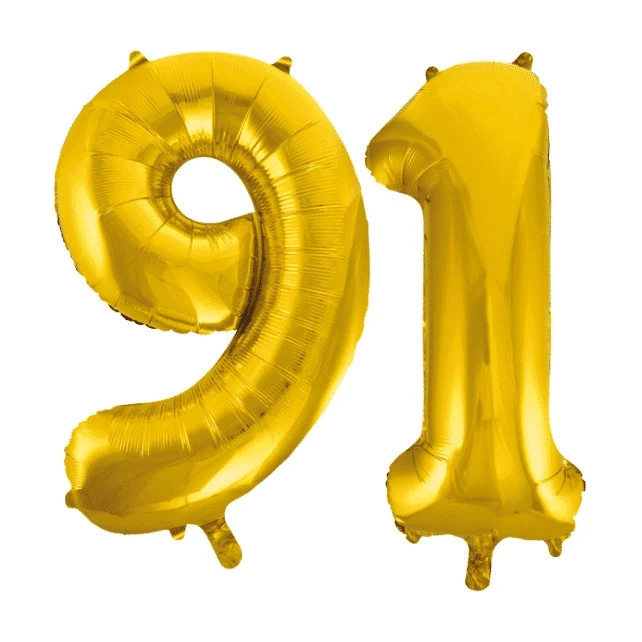 Folieballon 91 jaar Goud 86cm