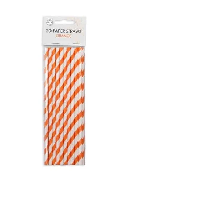 Papieren rietjes oranje/wit 20 stuks