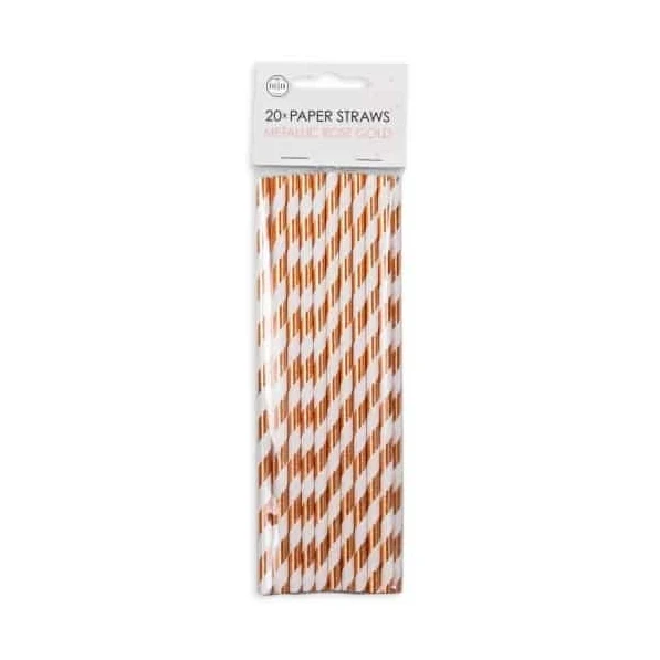 Papieren rietjes rosé goud/wit 20 stuks