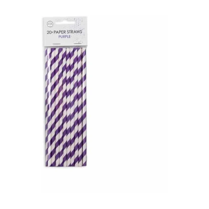 Papieren rietjes paars/wit 20 stuks