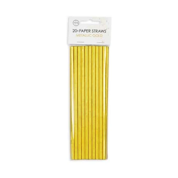 Papieren rietjes metallic goud 20 stuks