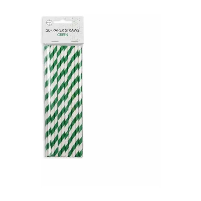 Papieren rietjes groen/wit 20 stuks