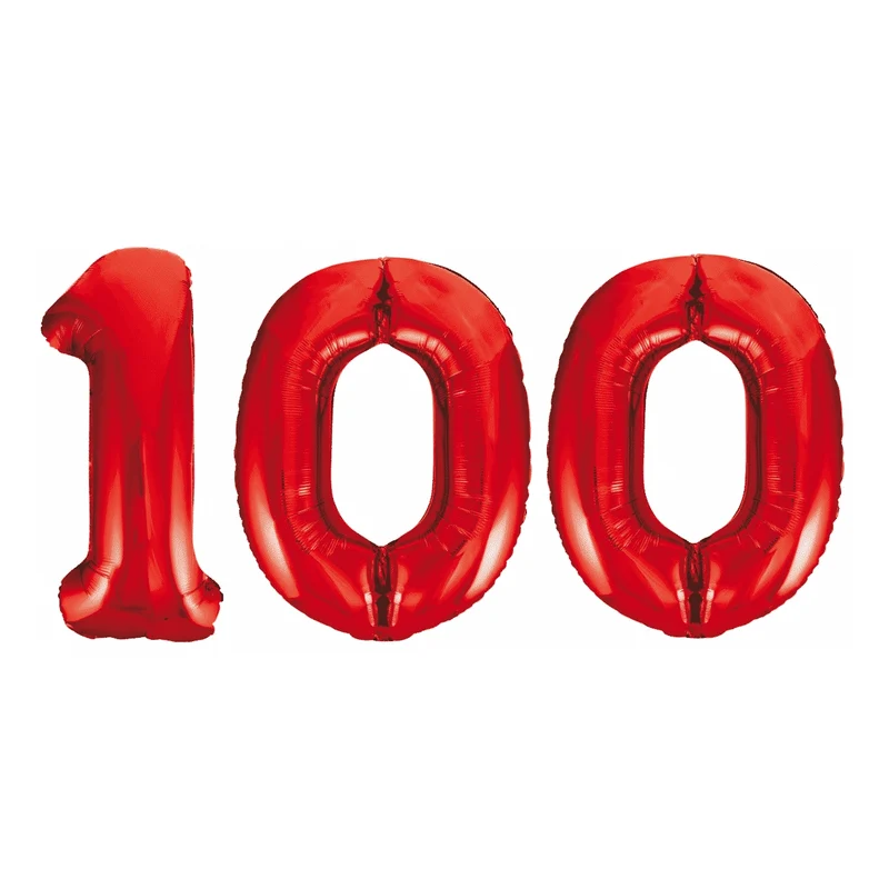 Folieballon 100 jaar rood 86cm