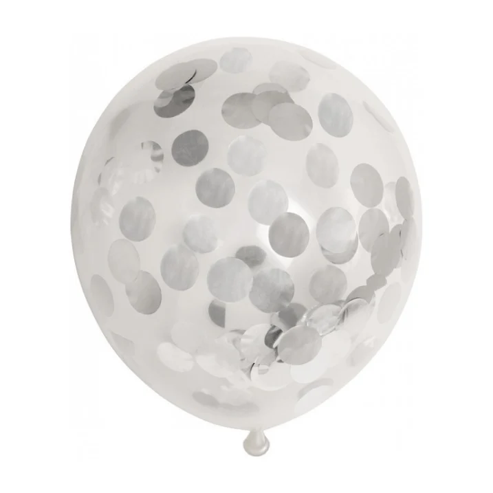 Ballonnen Confetti Metallic Zilver - 6 stuks - 30cm