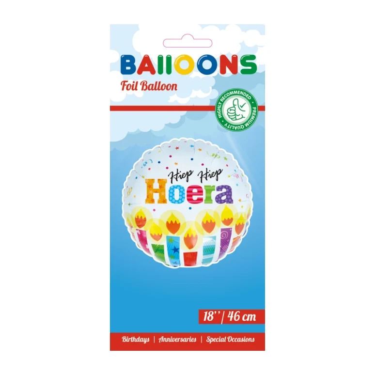 Folieballon Hiep Hiep Hoera - Kaarsen - 46cm