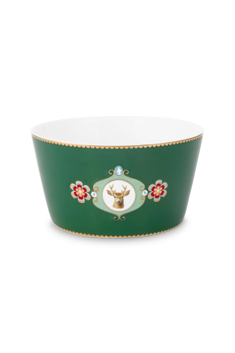 Pip Studio - Love Birds Medallion Deer Dark Green - Kom - Ontbijtkom - 15cm