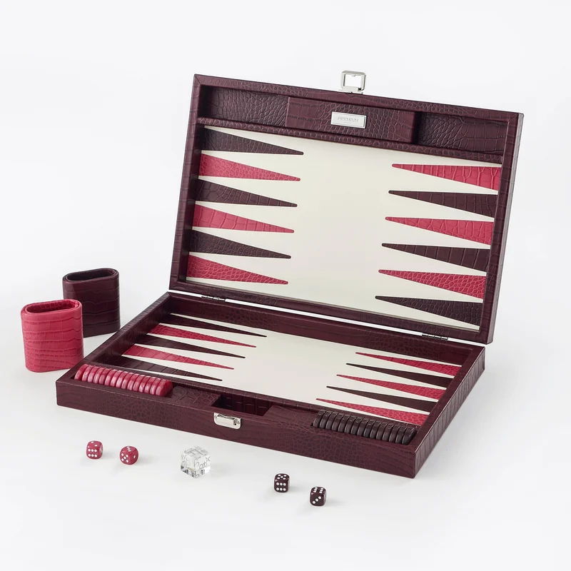 Premium Interiors - Backgammon - Groot BACKGAMMON - leer pruim 46cm