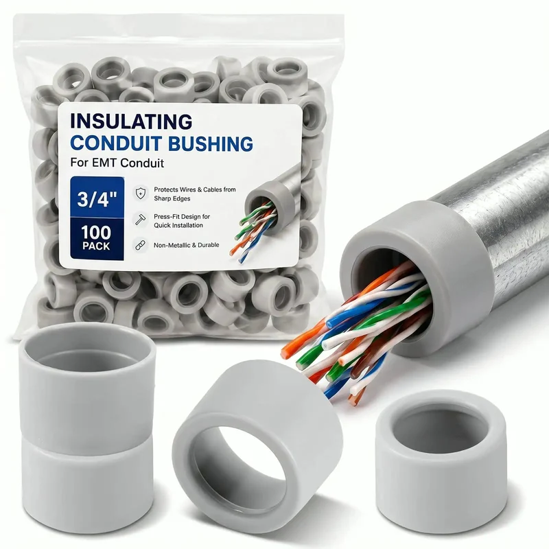 100 Pack Three Quarter Inch Emt Insulating Conduit Bushings White Plastic Cable Grommets Nec Approved Pro Setup Bulk Deal For No Sweat Installations And Smooth Wire Pulls On Every Job Site