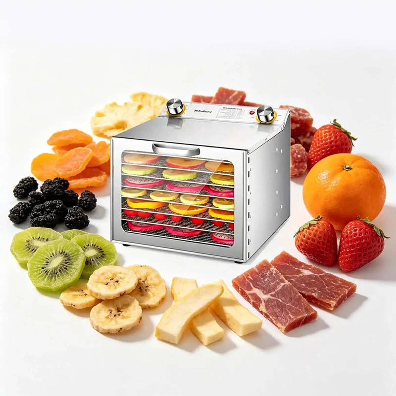Built Tough Stainless Steel Electric Food Dehydrator With Expandable Rack Timer And Adjustable Thermostat For Making Jerky Fruit Meat Snacks That Kicks Serious Butt