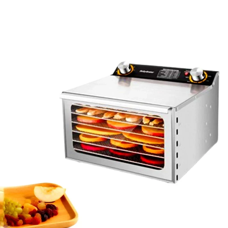 Heavy Duty Electric Food Dehydrator With Six Stainless Steel Trays And Smart Digital Timer For Whipping Up Dry Dog Treats Beef Jerky And Fresh Snacks Plus Zero Drama Clear Glass Door And Quick Rinse Trays