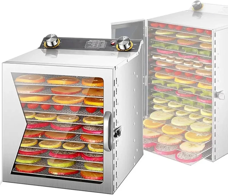 Heavy Duty Workhorse Stainless Steel Freeze Dryer And Electric Food Dehydrator With Smart 12 Hour Countdown Timer And Straight Up Precise Temperature Controls For Top Shelf Homemade Jerky Fresh Kitchen Herbs Garden Vegetables And Premium Dog Treats