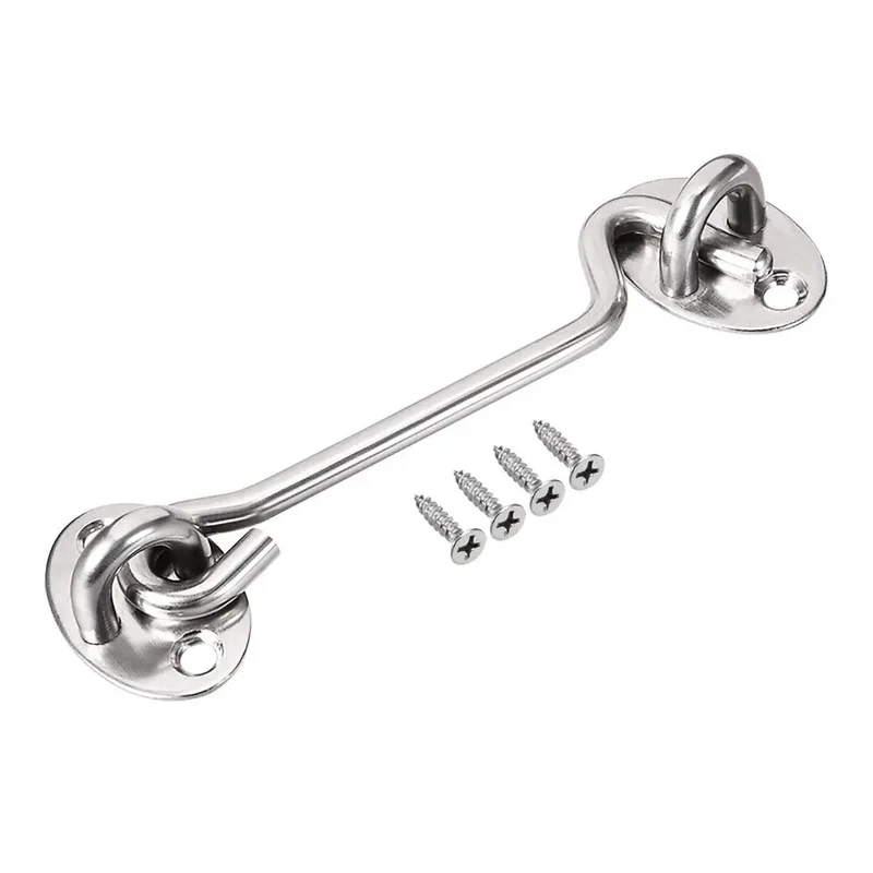 Heavy Duty Tough As Nails Stainless Steel Gate Hook Latch And Window Catch For Cabin Swing Doors Featuring Brushed Finish And Included Mounting Screws For Windproof Secure Grip