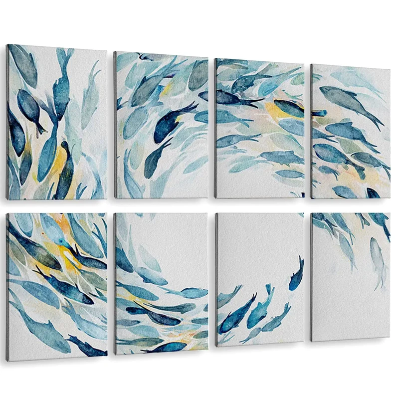 Top Shelf Acoustic Wall Panels With Dope Watercolor Fish Art For Bedroom And Podcast Room Sound Absorbing Polyester Fiber Decor Noise Fighting Wall Tiles 8 Piece Collection
