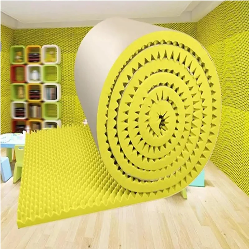 Pro Grade Yellow Pyramid Acoustic Foam Rolls For Wall Soundproofing Slick Self Adhesive Backing 5Cm Thick Polyurethane Noise Dampening Pads Badass Studio Recording Treatment For Home Office Setup