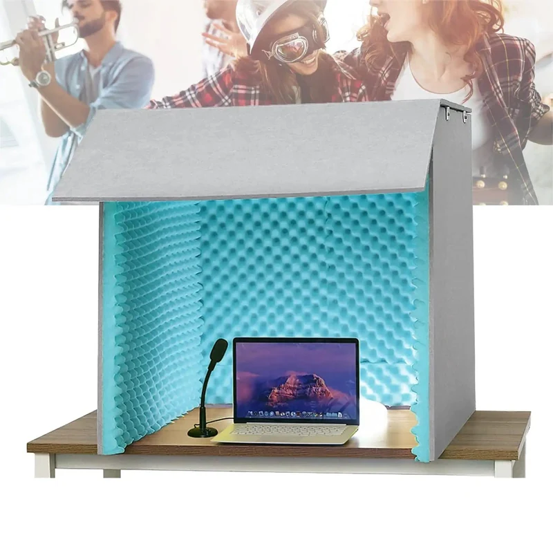 Hella Portable Vocal Booth For Recording Smooth Vocals Knockout Desktop Soundproof Shield With Flame Retardant Acoustic Foam Panels Top Shelf Studio Audio Treatment Gear