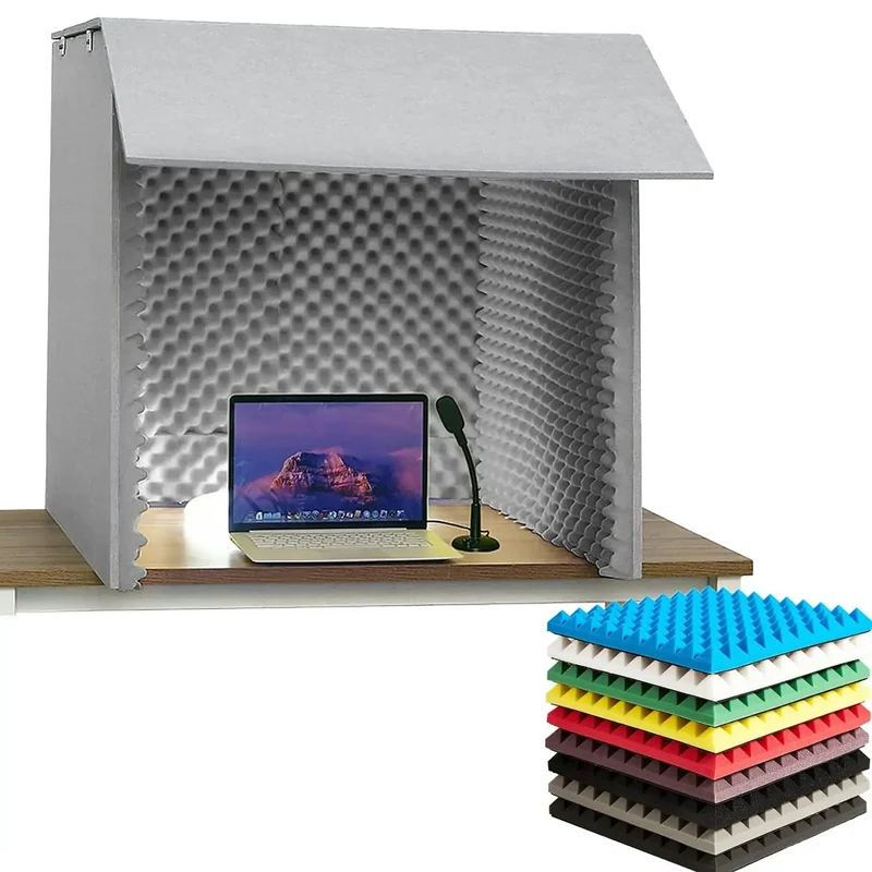 Straight Up Knockout Desktop Soundproof Cover And Top Shelf Acoustic Foam Vocal Booth With Heavy Duty Echo Dampening For Crystal Clear Home Studios