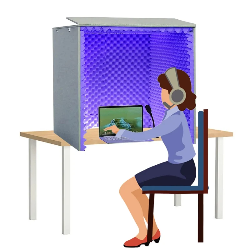 Portable Microphone Soundproof Foam Booth Cube High Density Noise Isolating Acoustic Panels For Podcast Content Creator Studio Recording Streaming Voiceover Desk Setup